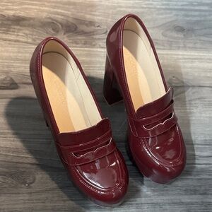 Coutgo Platform Patent Loafer Heels - Burgundy 6 1/2  6.5